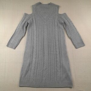 Cold Shoulder Cable Knit Sweater Dress Gray Size L Mock Neck Long Sleeve Aztec